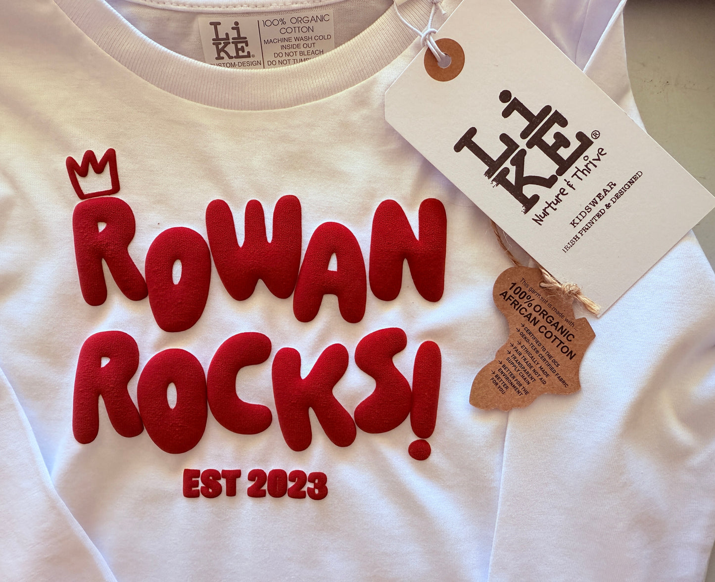 'KIDS ROCK' 100% Organic Cotton Custom Puff Print (Ages 3-4, 5-6, 7-8)