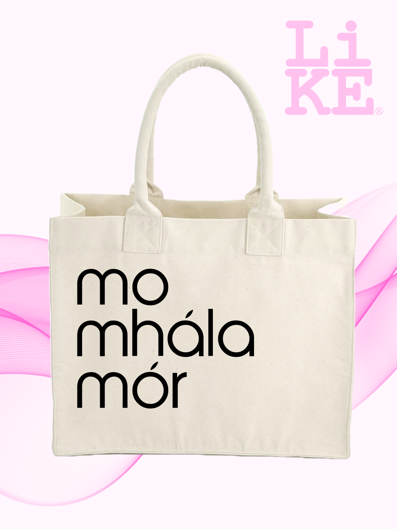 Customise 'Mo Mhála Mór' with your initials for free! This Carryall by LiKE is a multi-use, oversized 100% premium heavyweight cotton carryall with a classic timeless design, and is fully customisable for you to add your own initials to it at no extra cost! Mo Mhála Mór is Designed & Printed in Ireland by LiKE.