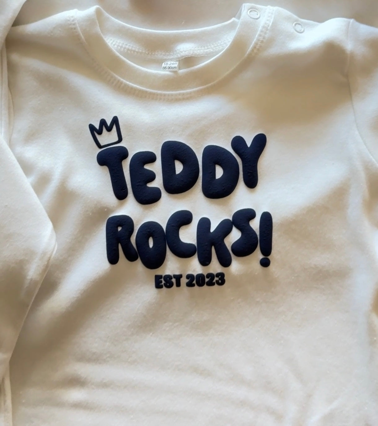 "BABIES ROCK"! 100% Organic Cotton Custom Puff Print (12 to 24 Months)